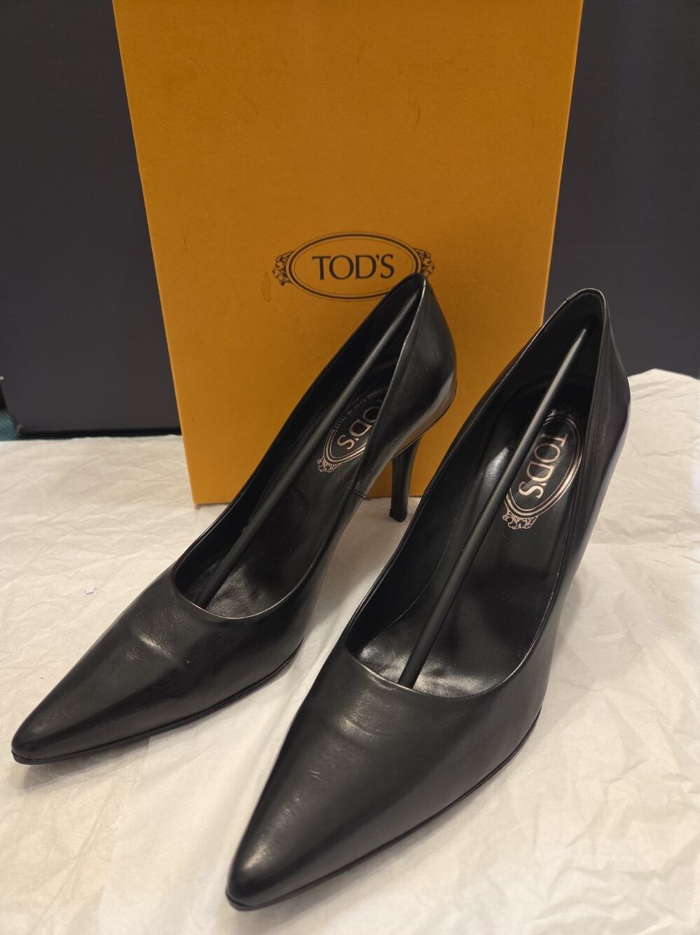 TODS MARIOS Black Leather Heels US39.5